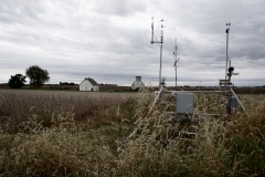eddy towers, used for measuring CO2 in real time, in a soy field post harvest
